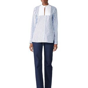 Rosetta Getty Tuxedo Shirt Women's 4 Blue White Long Sleeve High Neck Bib RTR